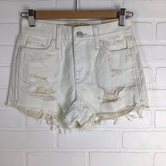 HOLLISTER lace mini jorts jeans shorts distressed white denim size 0 ripped - Picture 9 of 9
